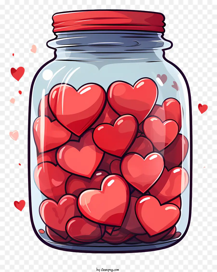 Ngày Valentine - Bình Mason với các vật hình trái tim màu đỏ bên trong