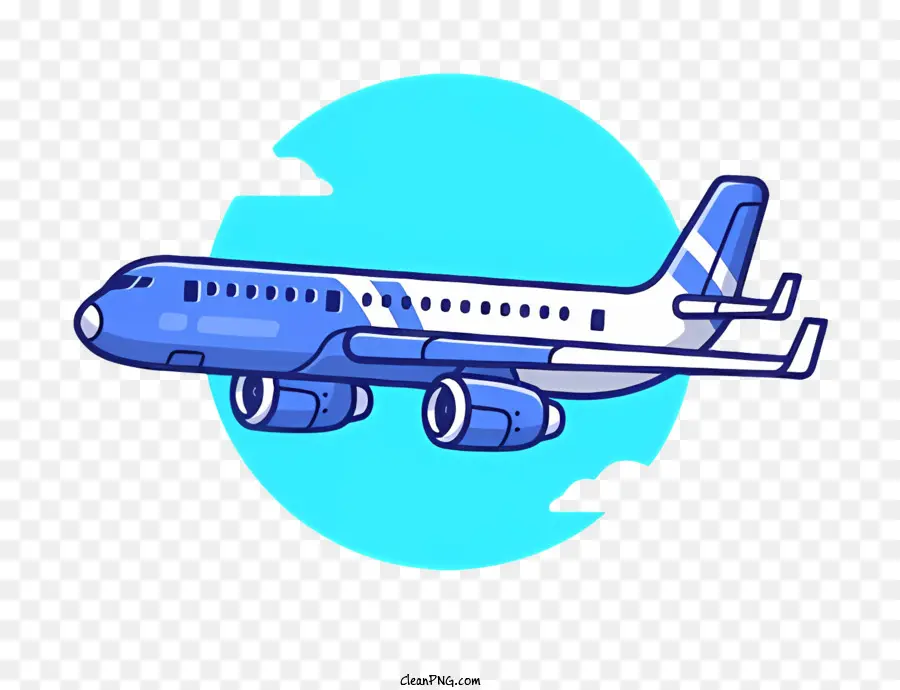Máy bay màu xanh lam hoạt hình hình minh họa giới hạn phạm vi màu phẳng hình dạng - Hình minh họa vector kiểu phim hoạt hình của máy bay màu xanh