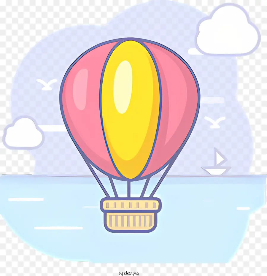 Heißluftballon - Heißluftballon und Segelboot am farbenfrohen Himmel