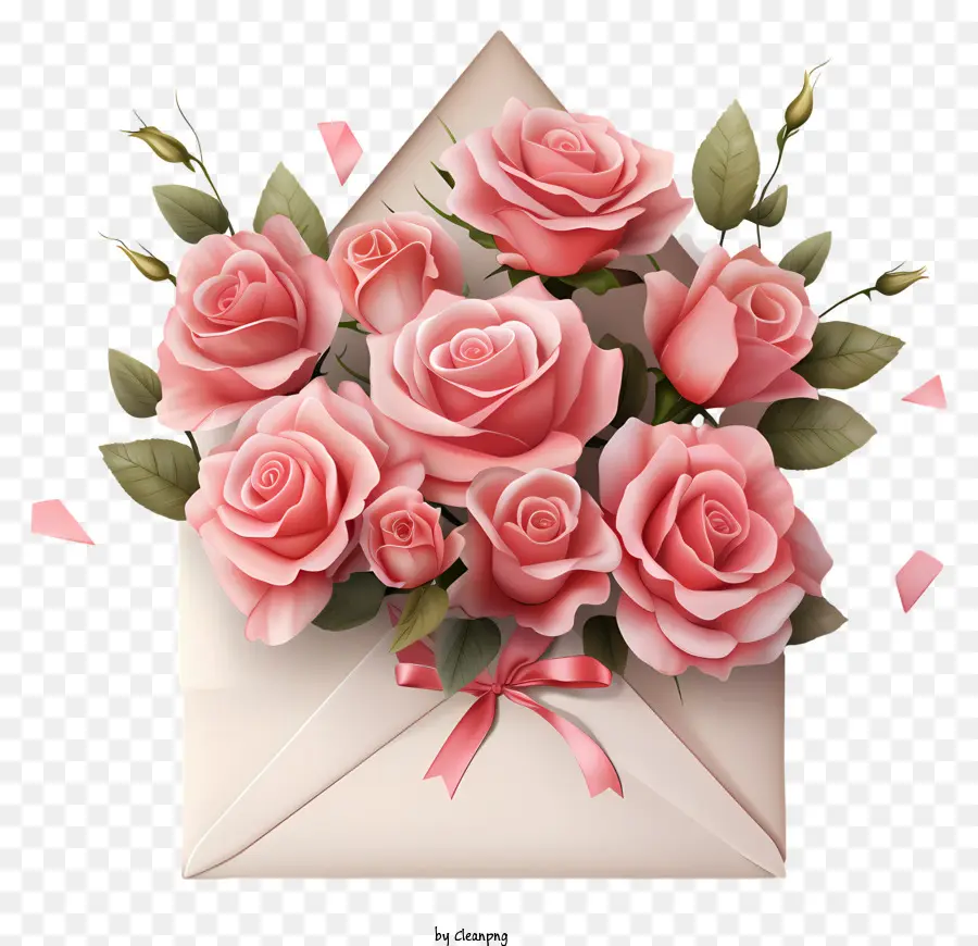 busta - Rappresentazione realistica delle rose rosa nella busta