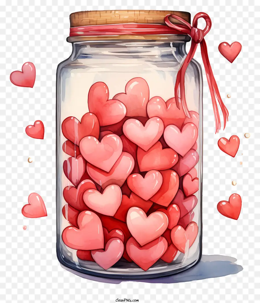 Mason Jar Glas Jar Red Hearts Bug kleiner Behälter - Glasglas mit roten Herzen auf der schwarzen Oberfläche gefüllt
