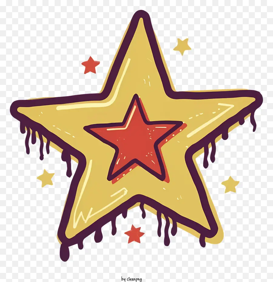 Cartoon Star mehrfarbiger Hintergrund golden rote Farbe tropfend - Farbenfroher Stern mit tropfender goldener und roter Farbe