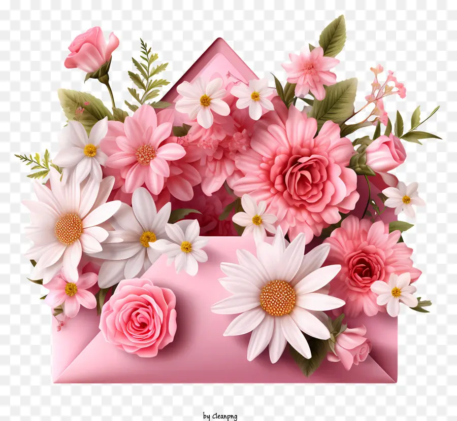 Umschlag - Üppige Blumenstrauß, die aus dem rosa Umschlag fließt