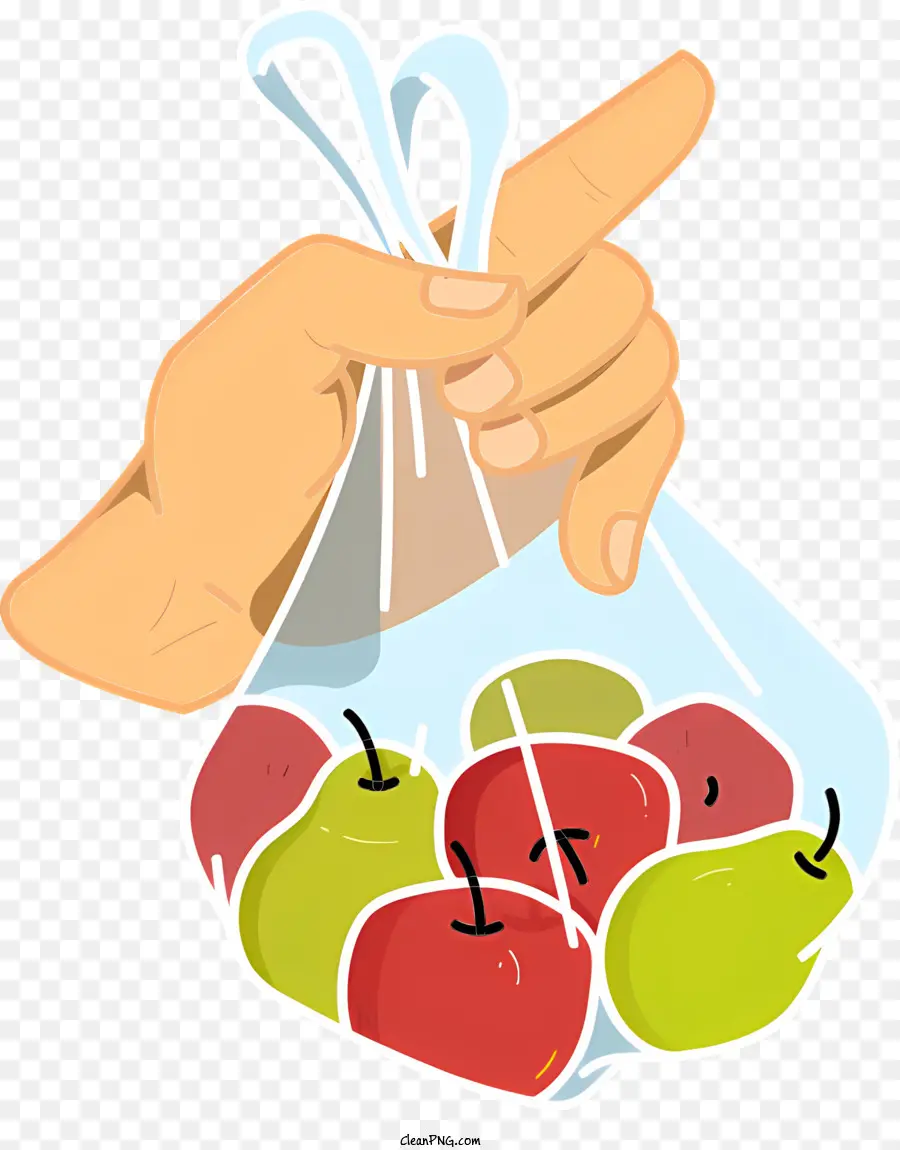 Icon Hand hält Äpfel rote Äpfel transparente Tasche Apple Textur - Hand mit transparenter Tüte roter Äpfel