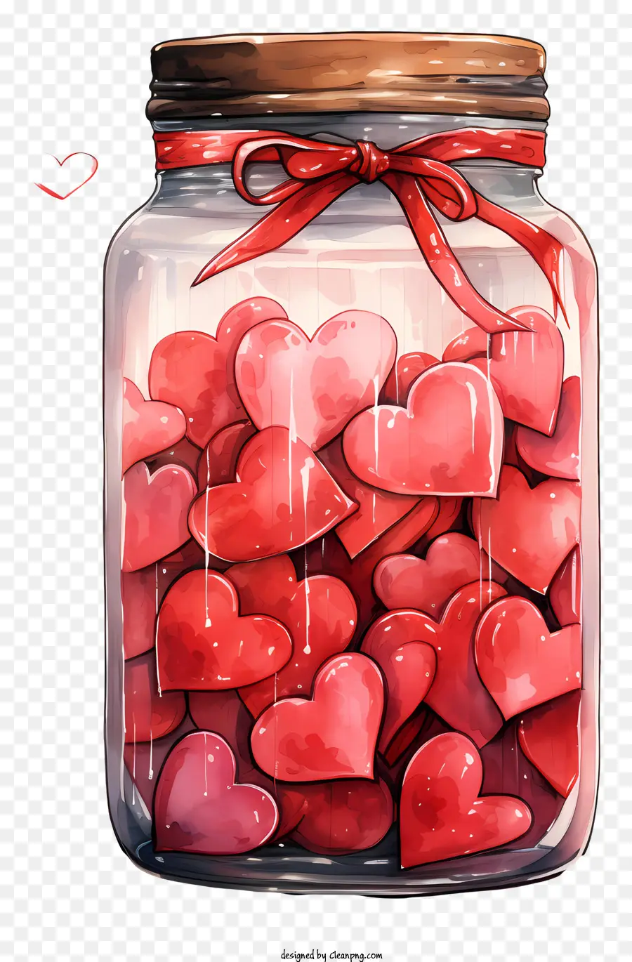 Mason Jar Valentinstag Süßigkeiten herzförmige Süßigkeiten Geschenkideen rote Banddekorationen - Glas voller herzförmiger Süßigkeiten mit roten Bändern