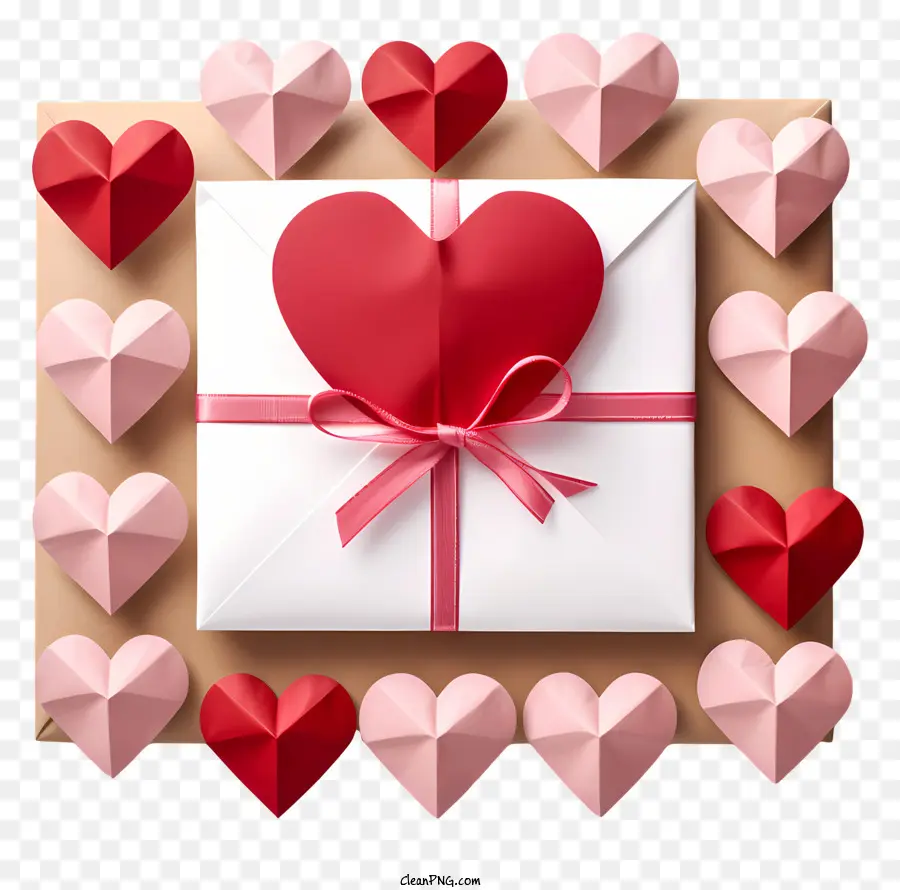 Geschenkbox - Weiße Box mit rotem Bogen und Herzen