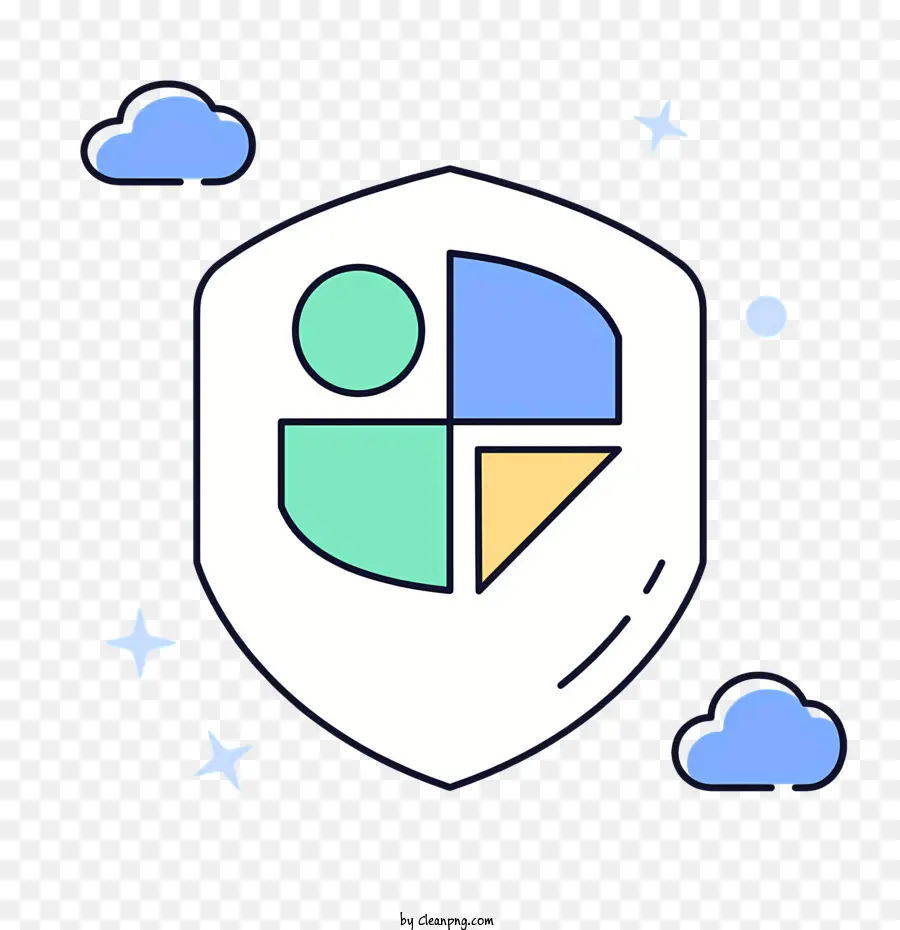 icon white shield colorful graphic clouds shapes and lines
