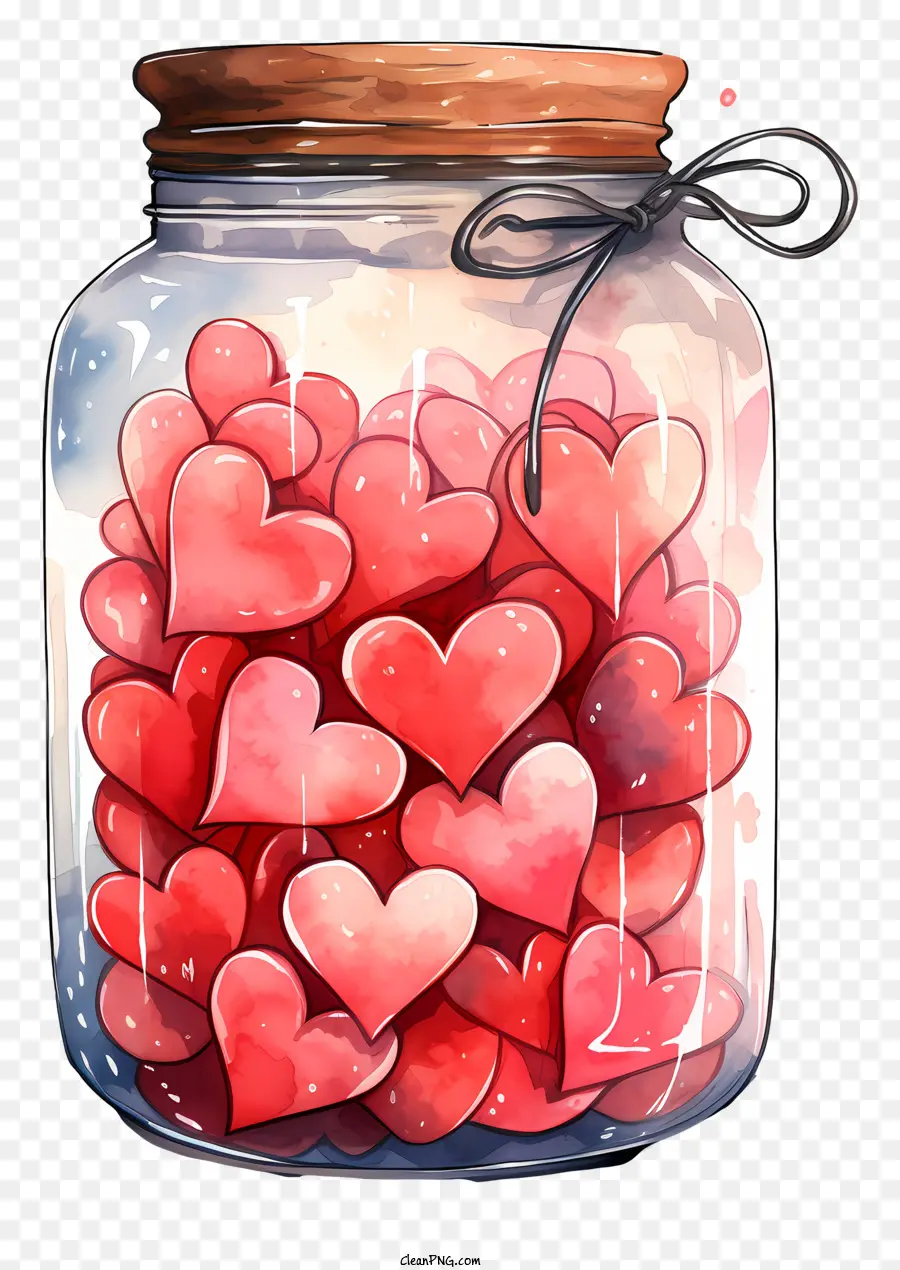 Mason Jar Water Color Collor Glass Jar Red Hearts Black Nền - Bức tranh màu nước của bình với trái tim màu đỏ