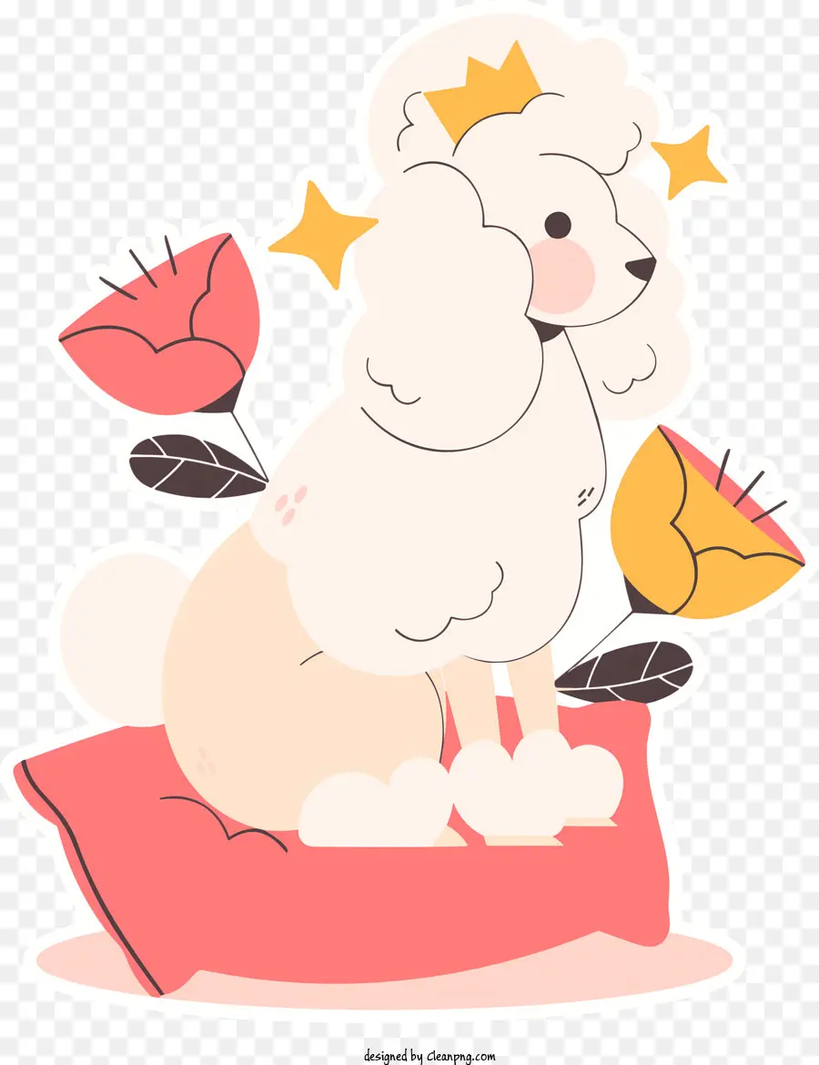 Biểu tượng hoạt hình poodle trắng poodle giường của hoa hồng yêu bạn - Phim hoạt hình dễ thương trên giường hoa hồng với vương miện