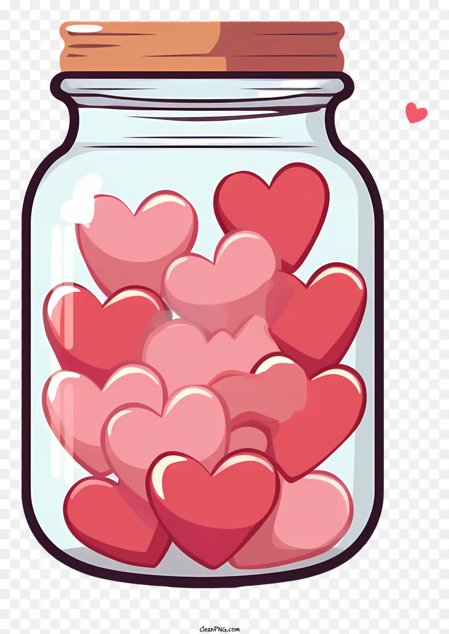 Valentinstag - Glasglas mit rosa und roten Herzen gefüllt