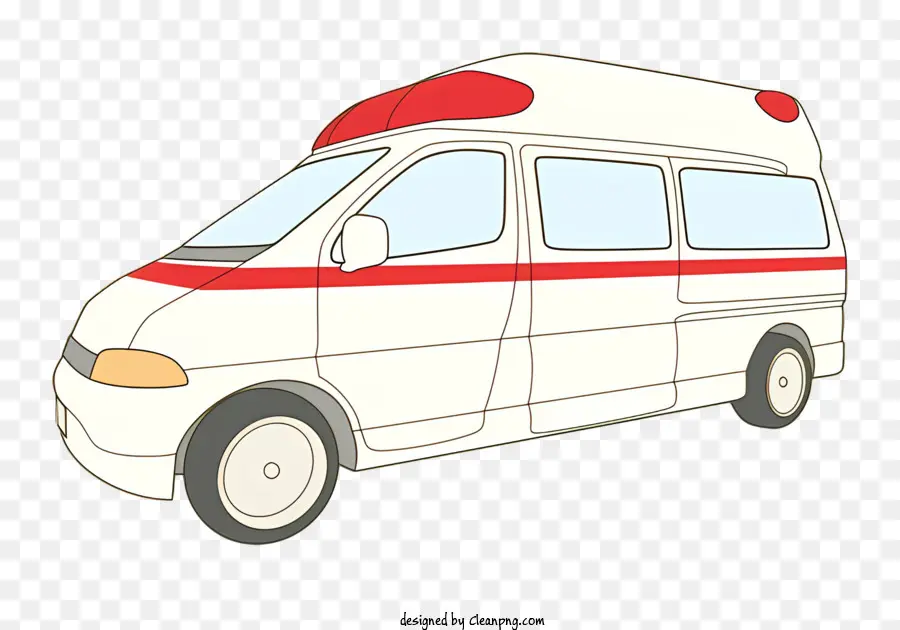 Ambulance Ambulance Veicolo di emergenza White Ambulance Ambulance con striscia rossa - Immagine dell'ambulanza bianca con striscia rossa, finestre colorate, barra luminosa e porta aperta. 
Nessuna persona dentro