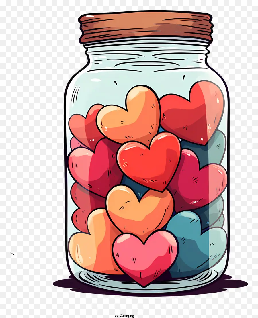 barattolo di vetro in vetro caramelle a forma di cuore caramelle colorate sostanza chiara - Caramelle colorate a forma di cuore all'interno del barattolo di vetro