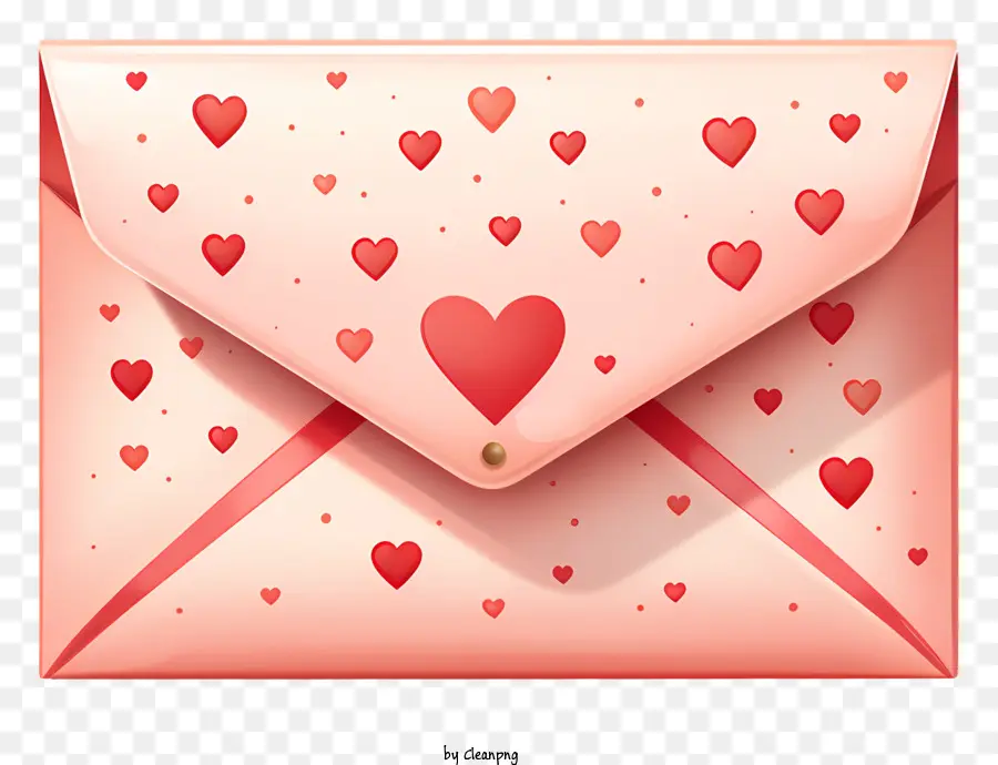 das symbol der Liebe - Rosa -versiegelter Umschlag mit verstreuten roten Herzen