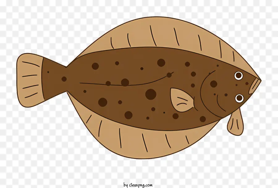 Biểu tượng cá phẳng tròn thân hình nhỏ màu nâu sẫm - Ocean Flatfish với cơ thể tròn, đôi mắt nhỏ, động vật ăn thịt