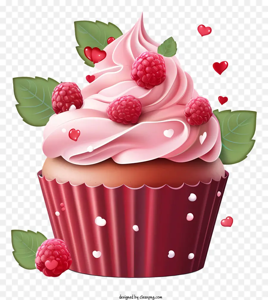 cupcake cupcake cream frosting raspberries heart shaped sprinkles