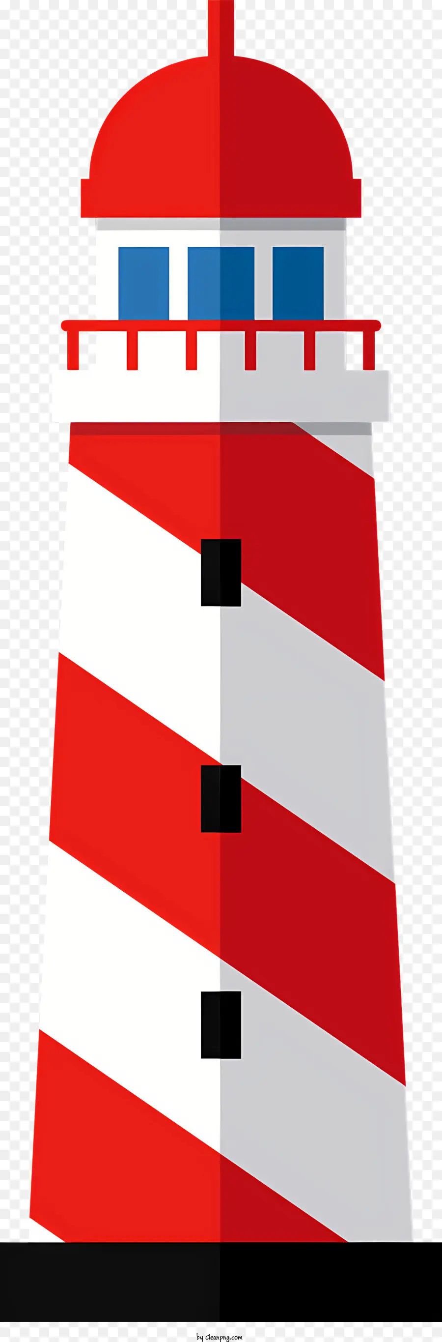 icon Lighthouse Red and White Stripes Tower Ocean - Immagine in bianco e nero del faro a strisce circondata dall'acqua
