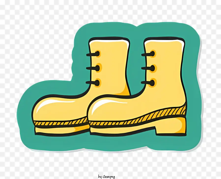 xanh nền - Vẽ giày cao su màu vàng với dây buộc buộc