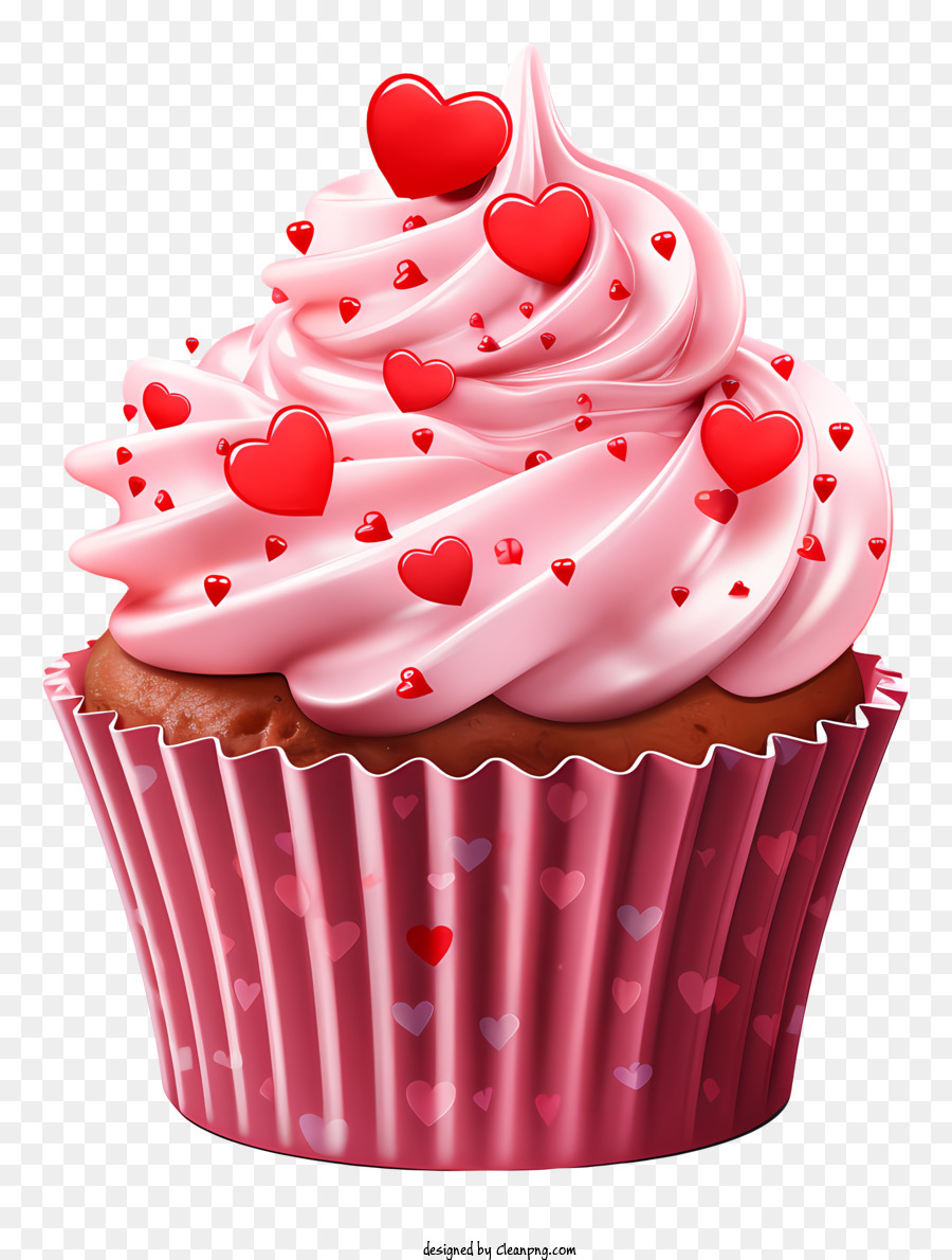 Cupcake Cupcake rosa Zuckergussherzen weißer Zuckerguss - Rosa und rotes Cupcake mit Herzdekorationen