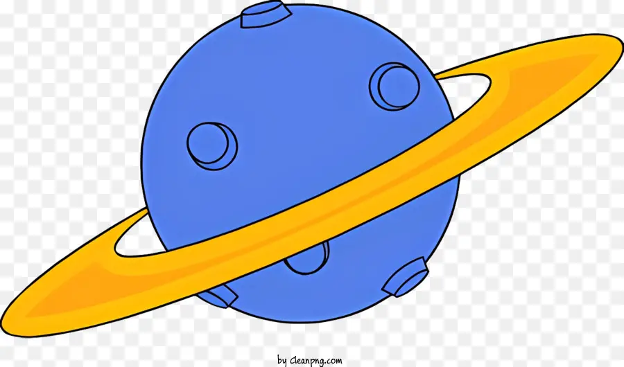 Icon Blue Planet gelber Ring schwimmt im Raum kleiner Mond - Realistisches Bild des rotierenden blauen Planeten mit Ring