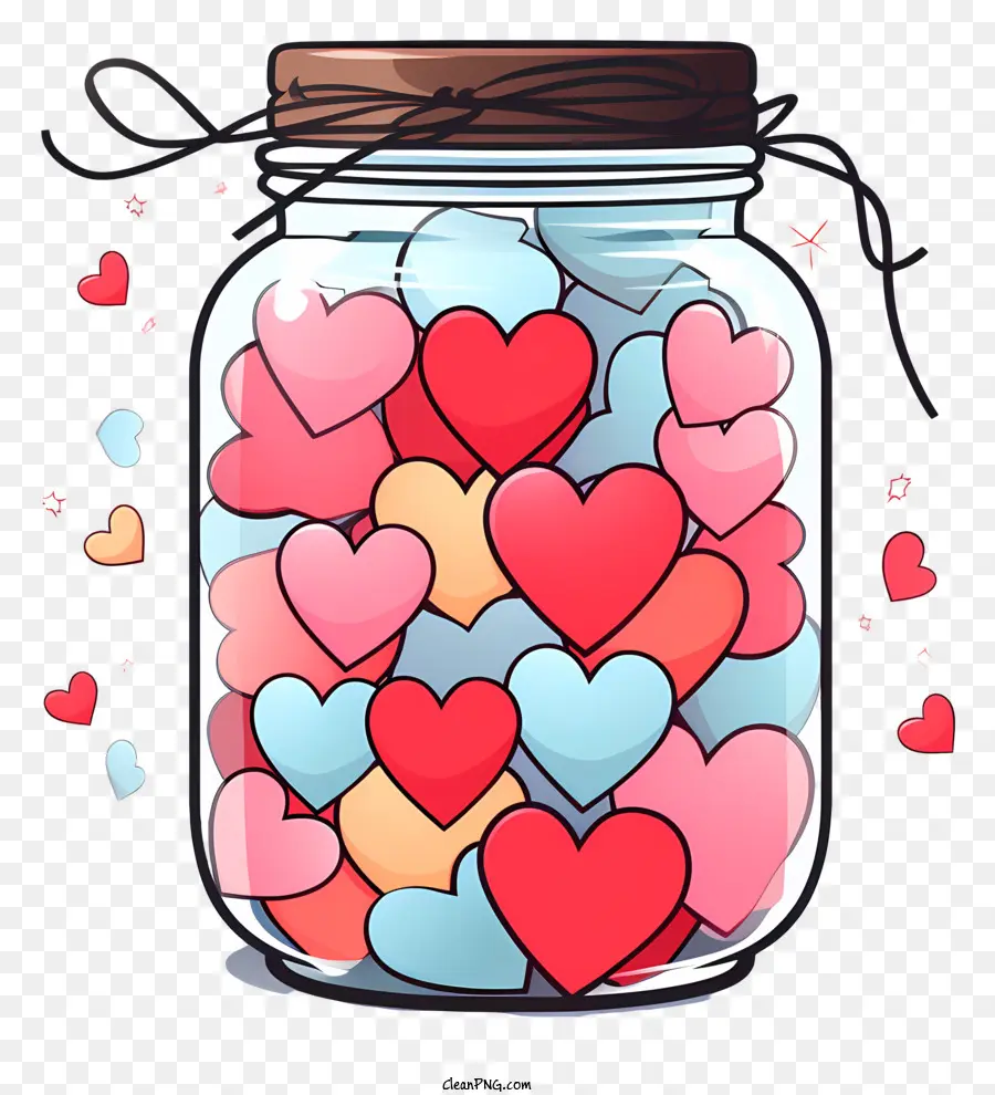 Valentinstag - Glasglas mit farbenfrohen Herzanordnung auf Schwarz
