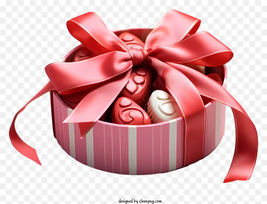 hộp quà - Hộp màu hồng với cây cung màu đỏ chứa đầy sôcôla
