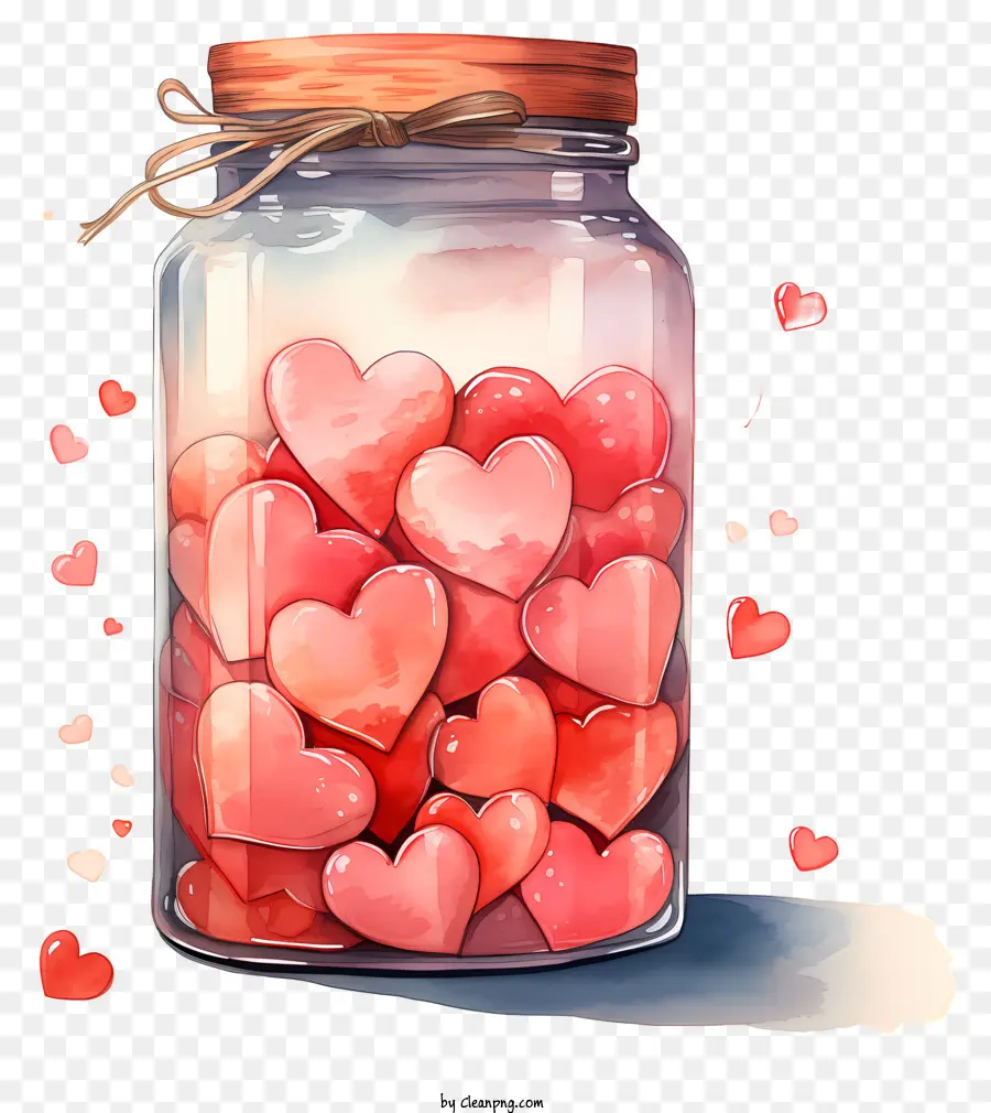 Valentinstag - Glasglas mit Herzen auf schwarzem Hintergrund gefüllt
