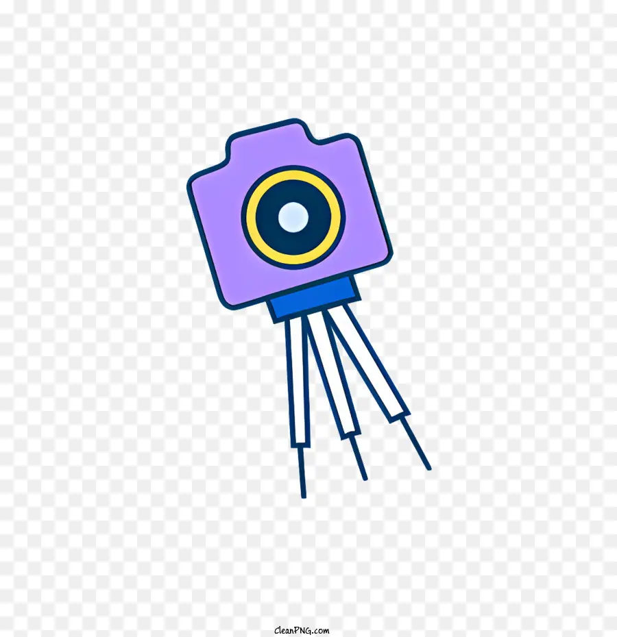 Accessori per fotocamera per treppiede della fotocamera icona - Camera viola con lente gialla e treppiede nero
