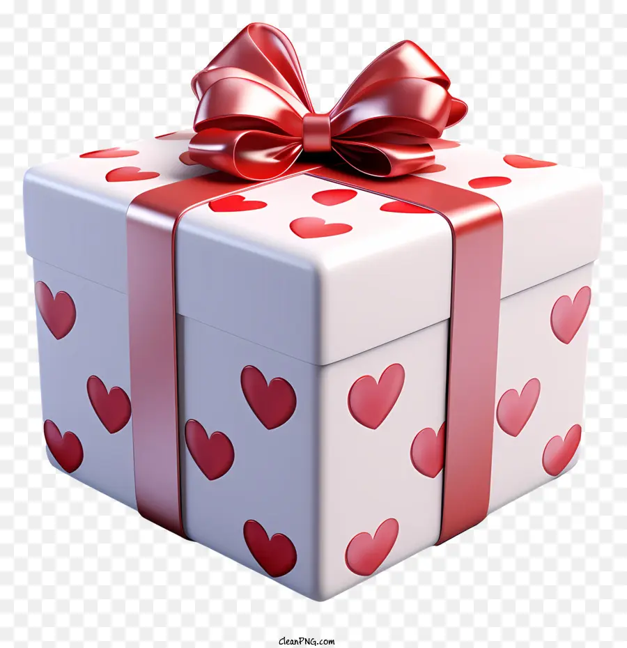 Geschenkbox - Geschenkbox mit rotem Band, Herzen auf Weiß