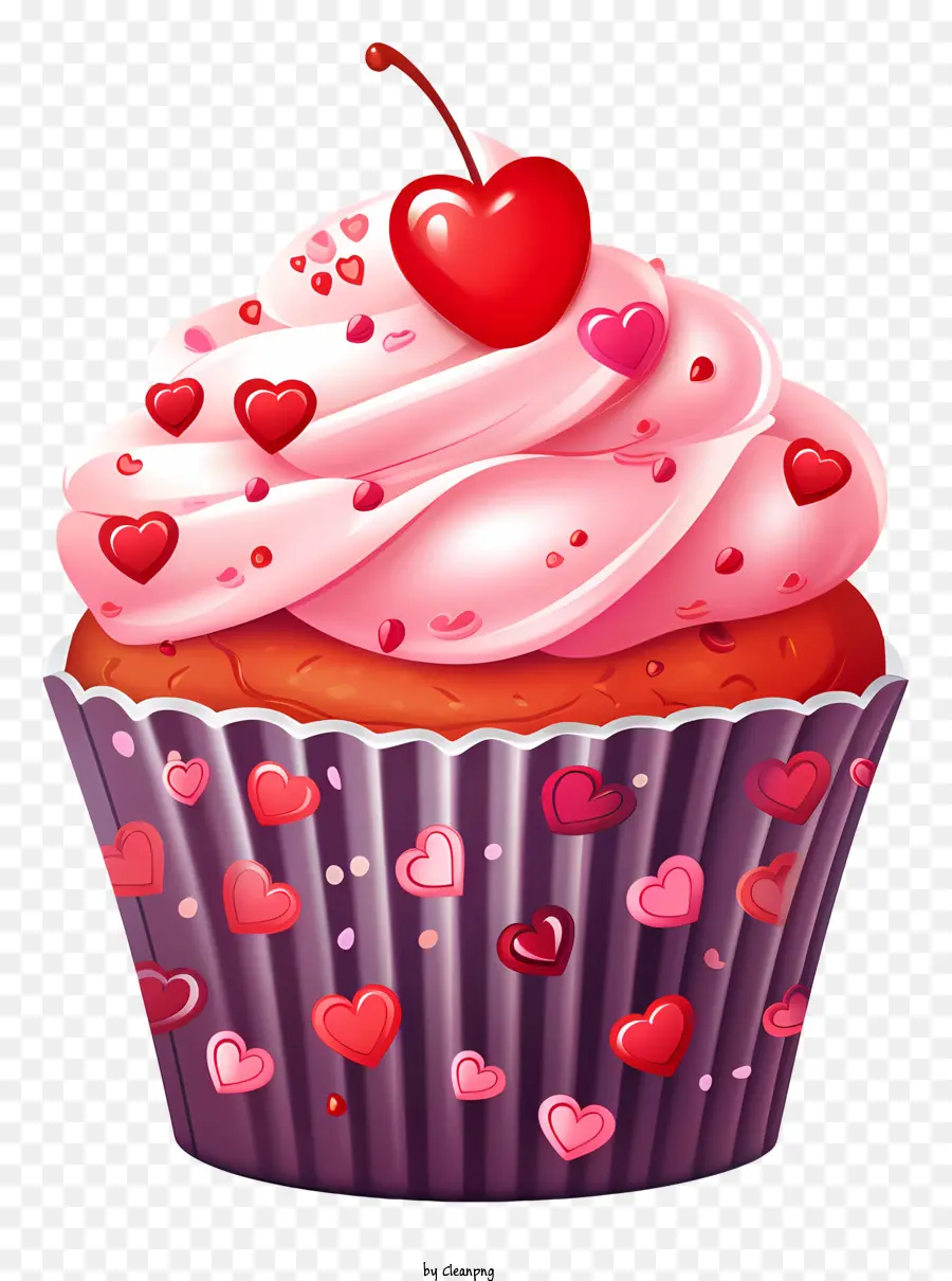 Cupcake Cupcake Pink Frosting Rote Kirschen Herzen - Rosa Cupcake mit Herzen auf schwarzem Hintergrund