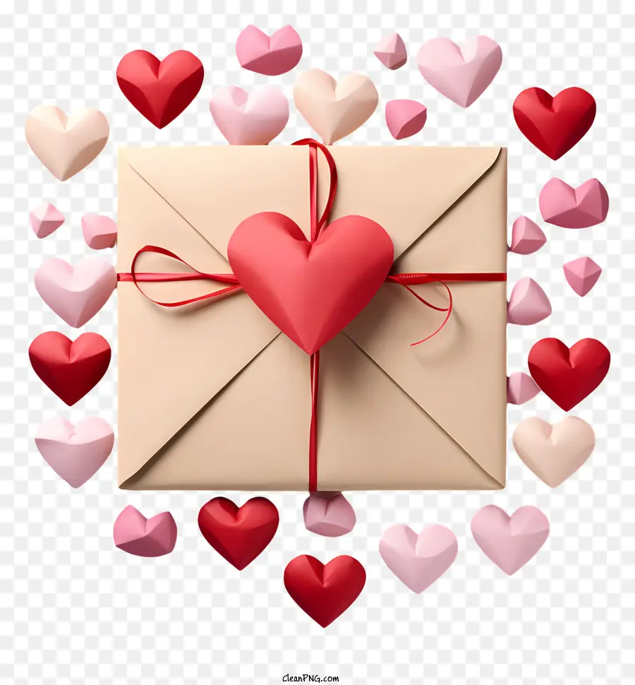 Rotes Band - Herzförmige Kiste mit kleinen Herzen und Konfetti