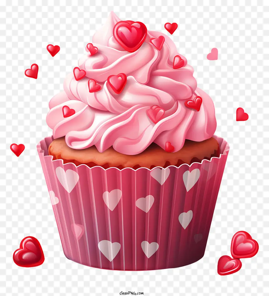 Valentinstag - Red Velvet Cupcake mit weißem Zuckerguss und rosa Streusel
