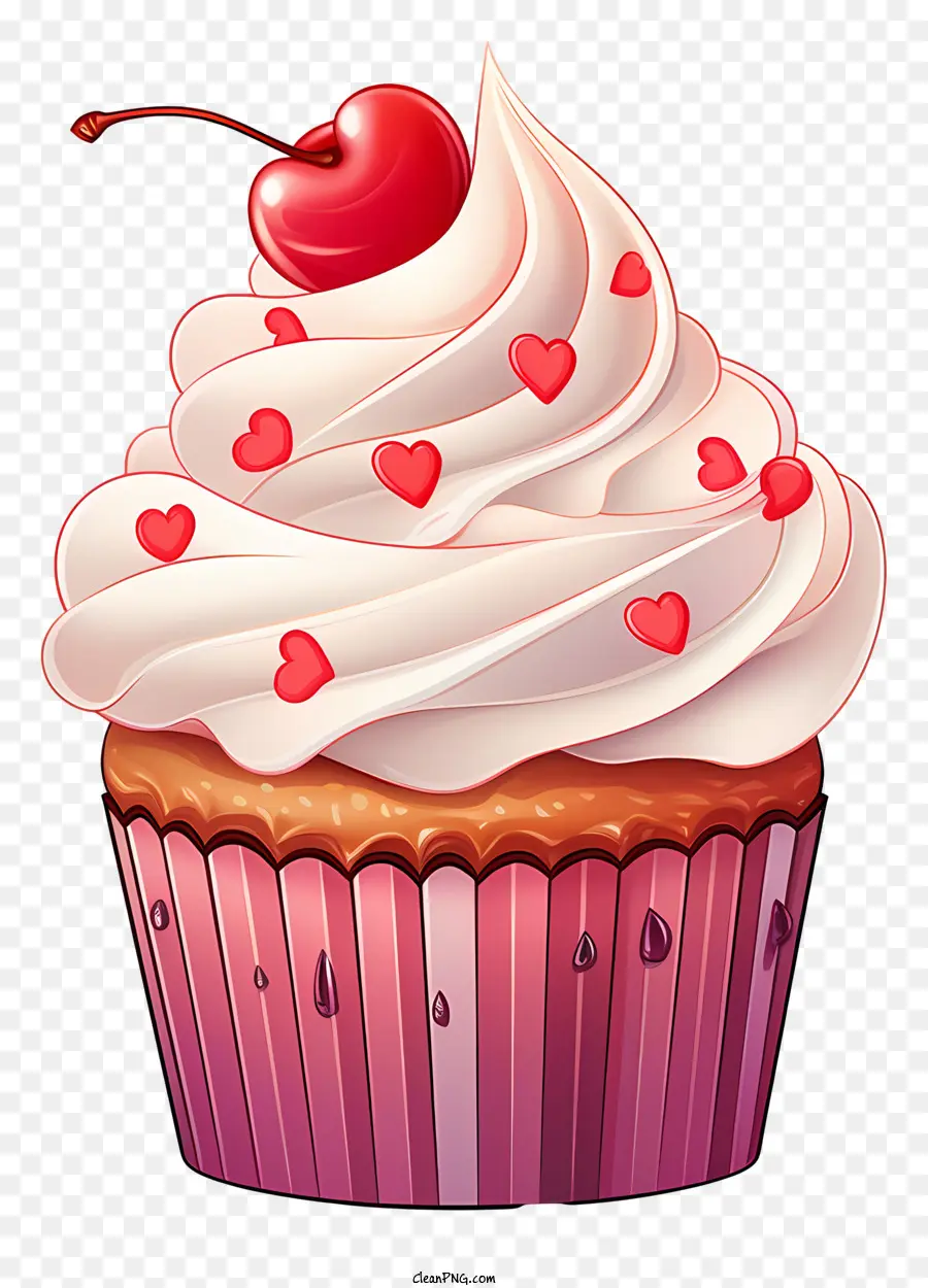 cupcake chocolate cupcake whipped cream frosting heart-shaped sprinkles red cherry