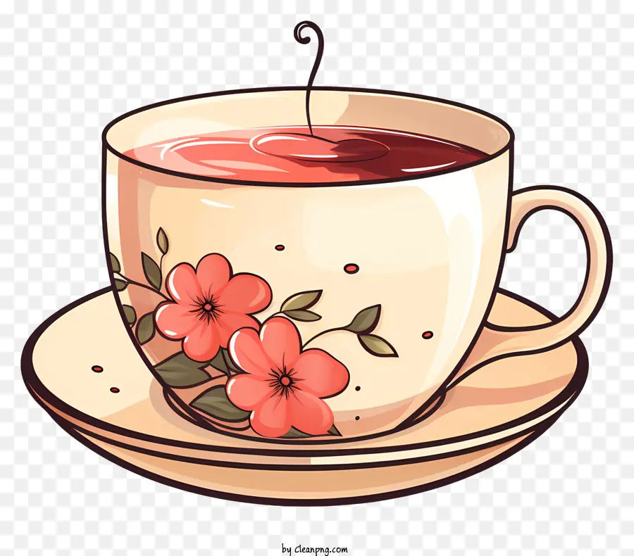cốc cà phê - Tách trà màu hồng với thiết kế hoa