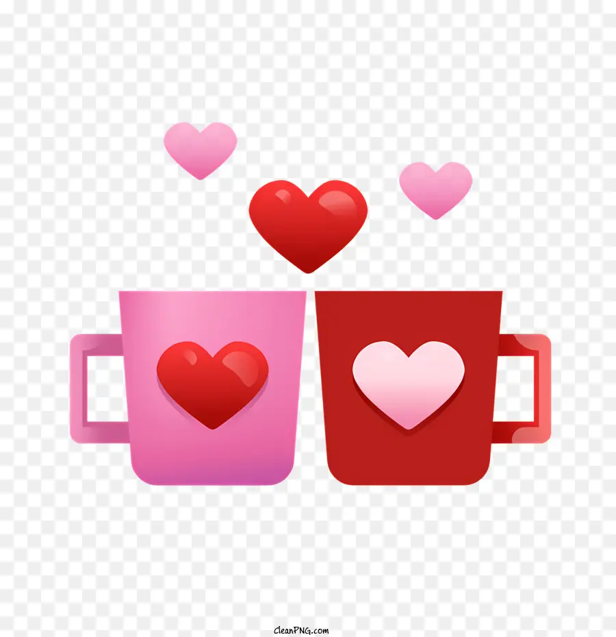 Icona Cartoon Image Pink Cups Red Hearts Black Sfondo - Immagine colorata del cartone animato di tazze rosa con cuori