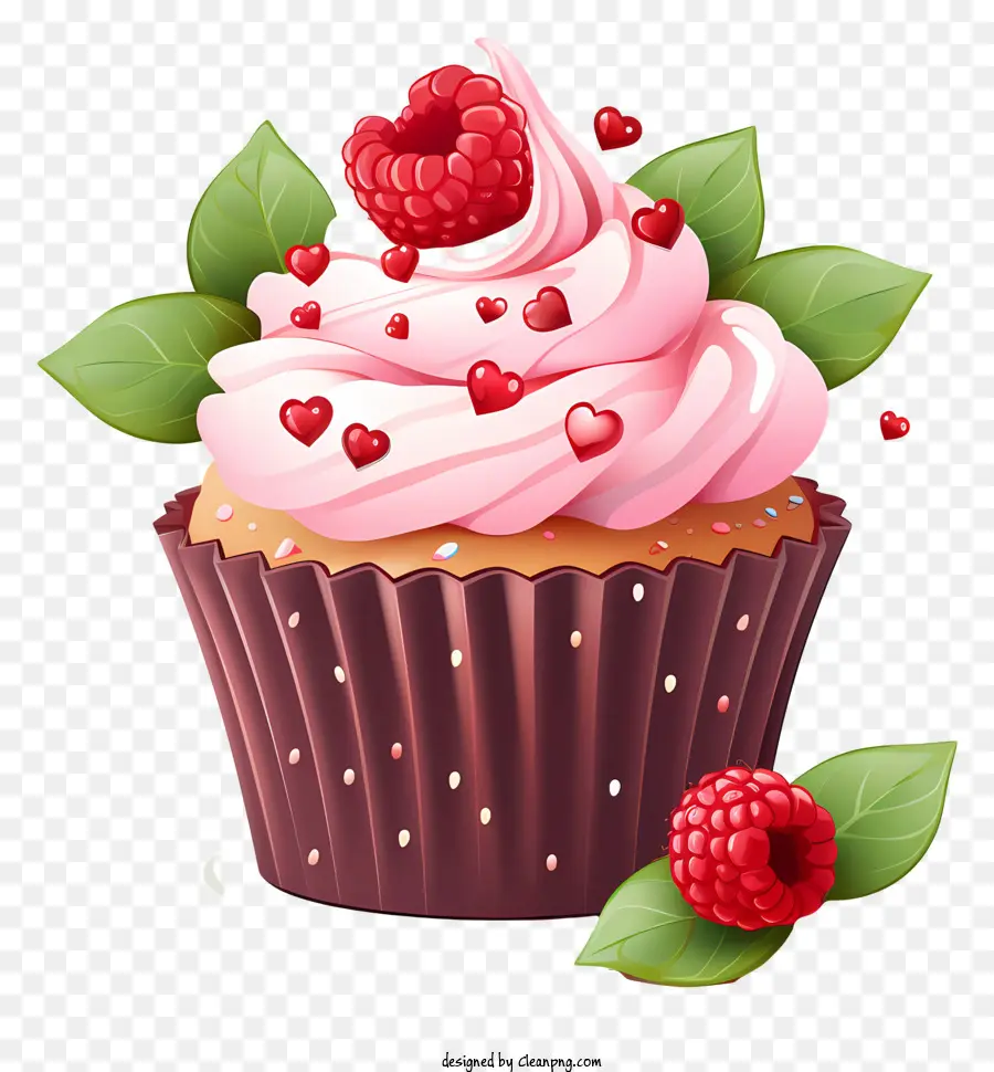Cupcake Cupcake Pink Cupcake Himbeer Cupcake Cupcake mit Himbeeren - Pink Cupcake mit Himbeeren und Herzdekorationen
