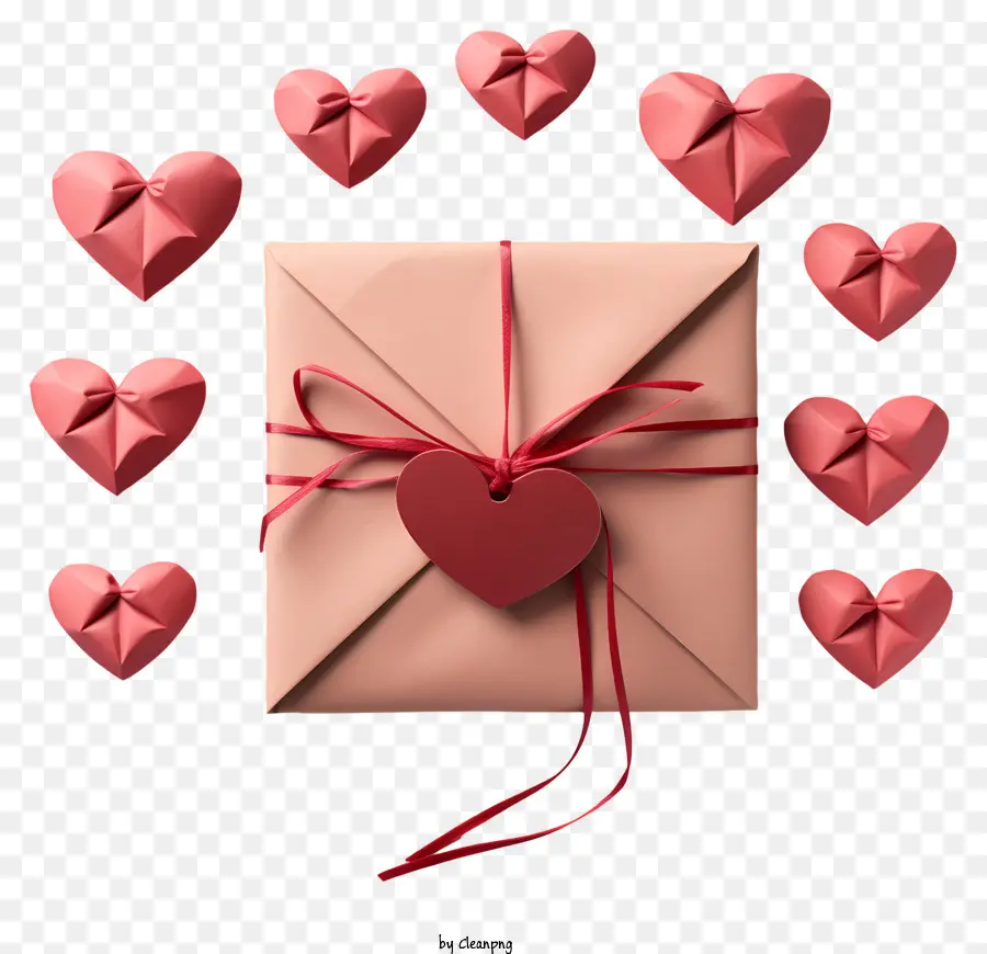 Rotes Band - Herzförmige Geschenkbox mit rotem Band und Herzen