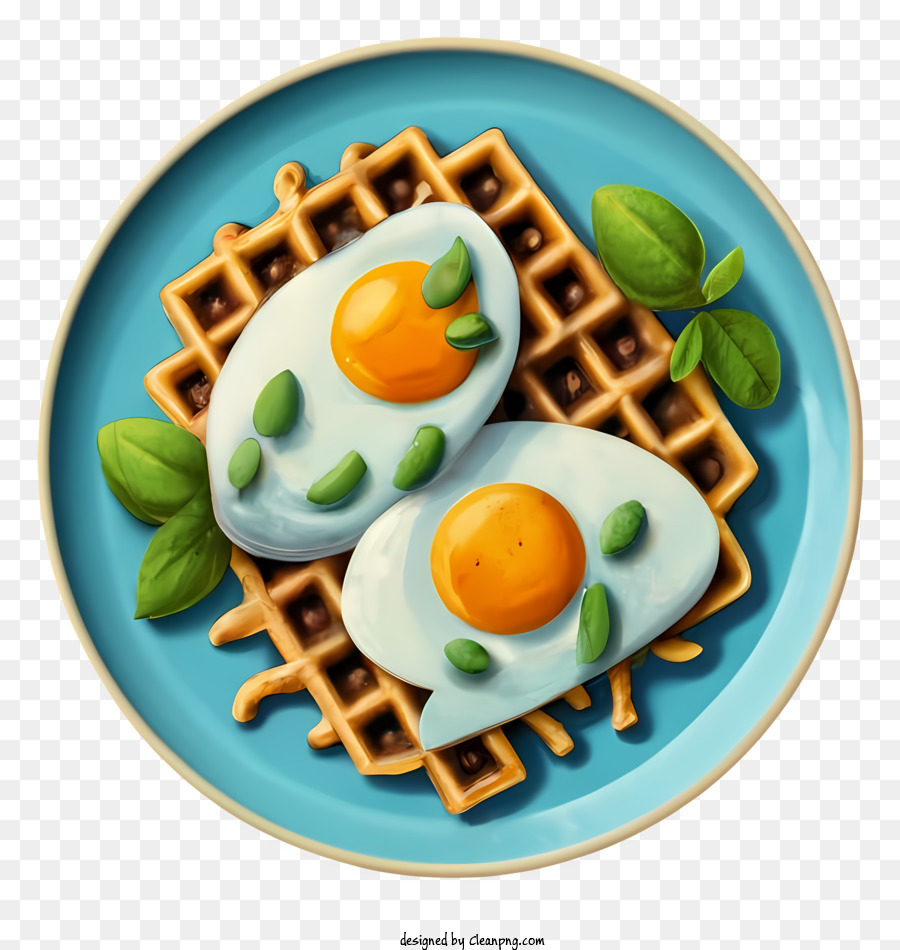 Cartoon gebratene Eier Waffel Frites gesundes Frühstück herzhaftes Frühstück - Nachsichtig, beruhigendes Frühstück mit Eiern und Waffel -Pommes