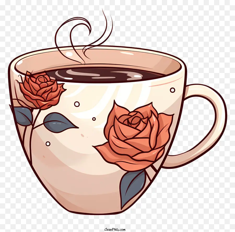 tazzina da caffè - Tazza di caffè con rose, realistica e domestica
