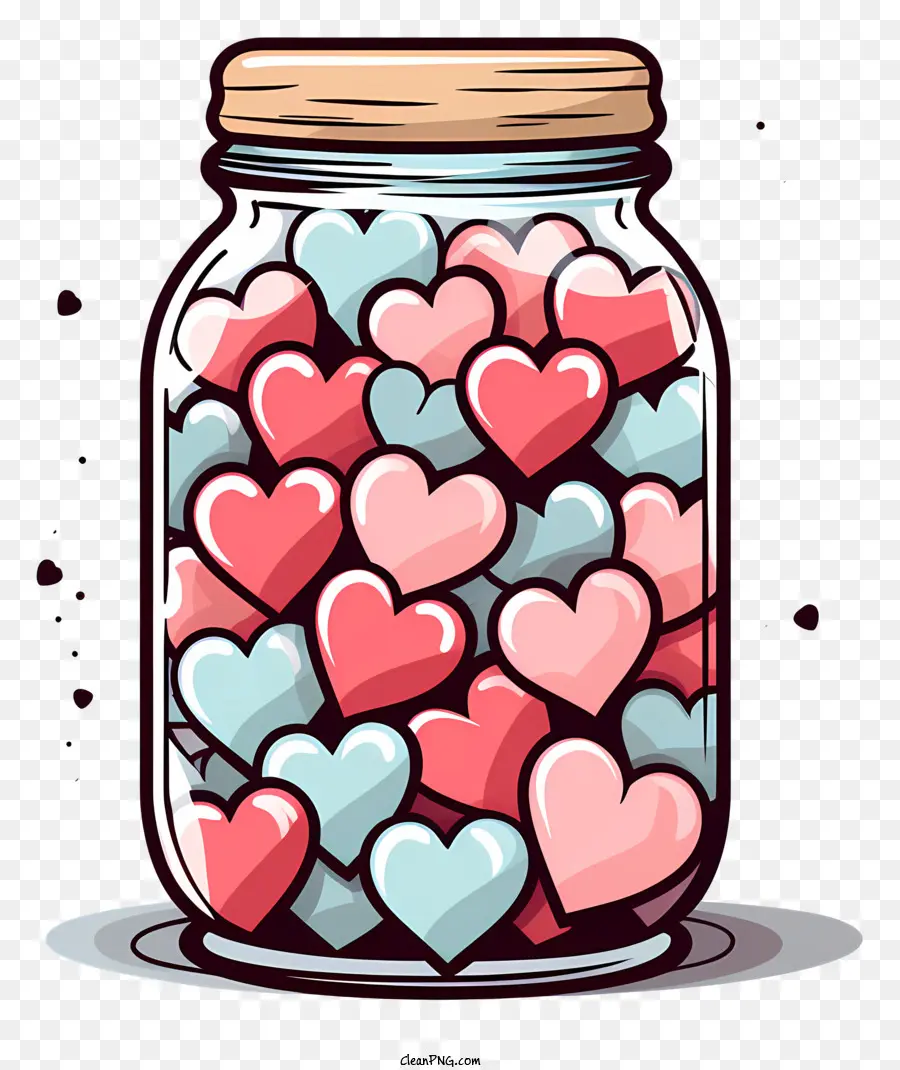 Mason Jar Heart Jar Glass Jar Minh họa đầy màu sắc hình minh họa - Trái tim đầy màu sắc trong lọ trên nền trắng