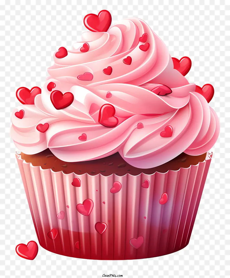 hồng biên giới - Cupcake màu hồng với trái tim màu đỏ, lãng mạn và chất lượng cao