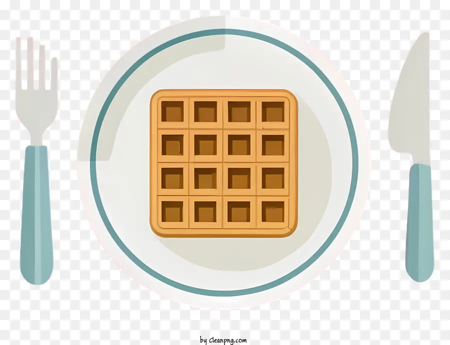 Cartuny Waffles Breakfast Brunch Food - Pila di waffle con posate sul piatto