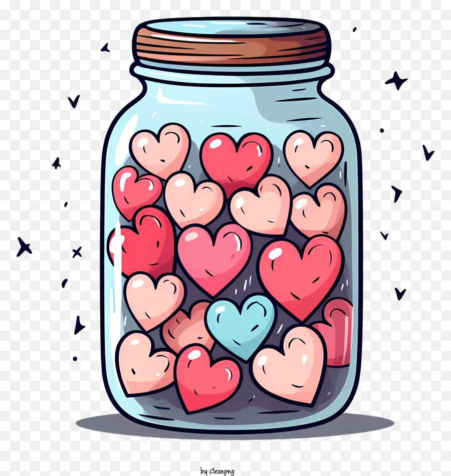 Il Giorno di san valentino - Barattolo disegnato a mano piena di carte a forma di cuore