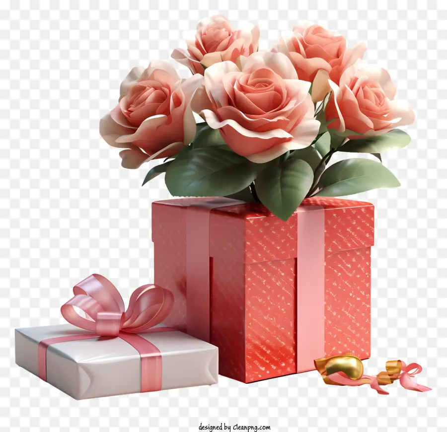 scatola regalo - Bouquet di rose rosa in scatola regalo rossa