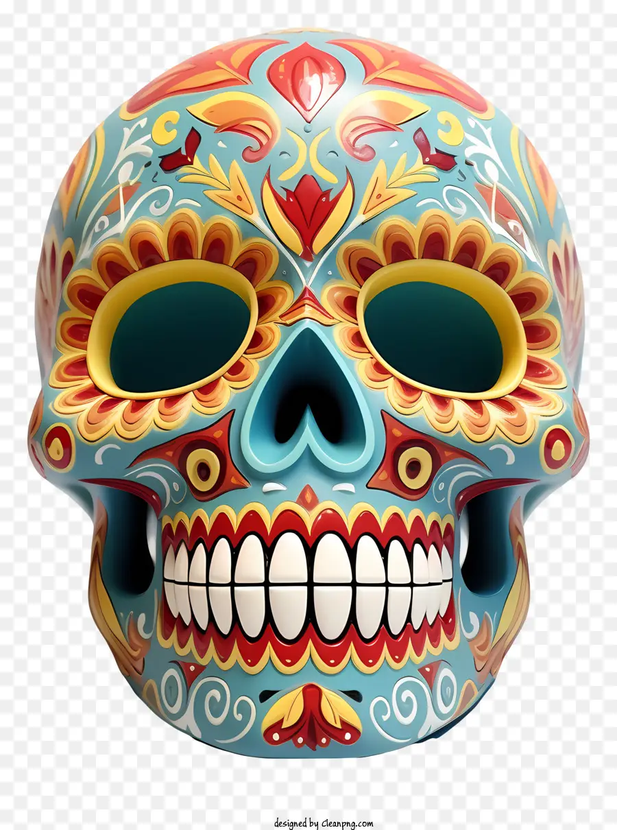 icon colorato cranio floreale disegni intricati motivi aperti mascella - Skull colorato con disegni floreali; 
vibrante e decorativo