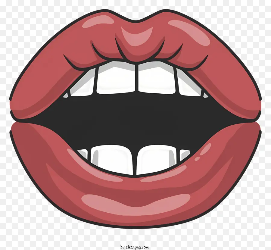 Cartoon Offener Mund rosa Lippen roter Lippenstift Schwarzer Hintergrund - Rot, offener Mund mit rosa Lippen auf schwarzem Hintergrund