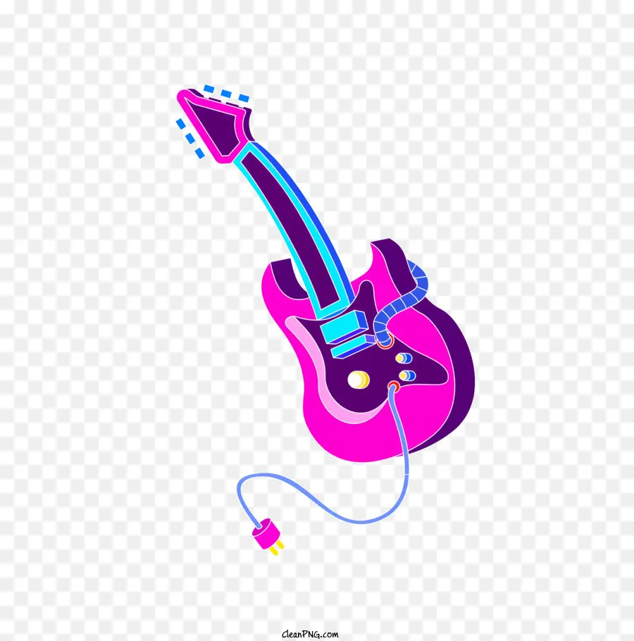 biểu tượng guitar điện màu tím cổ điển guitar guitar thực tế bán tải - Hình minh họa guitar điện màu tím với đèn neon