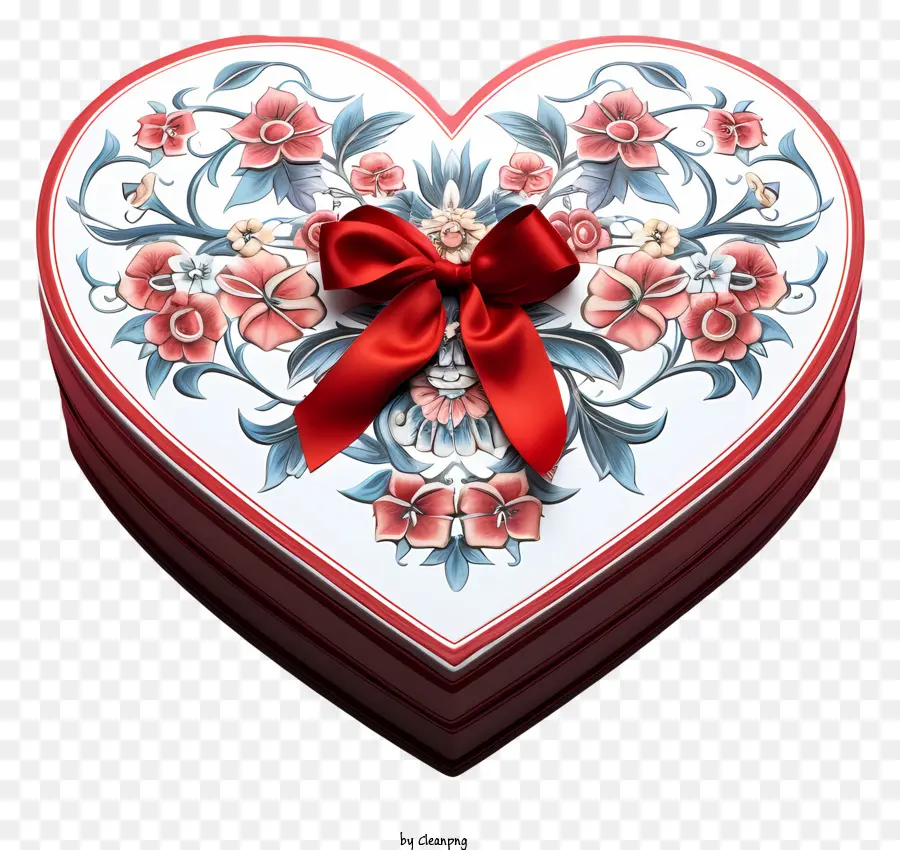 scatola regalo - Scatola floreale a forma di cuore con arco e sfondo nero