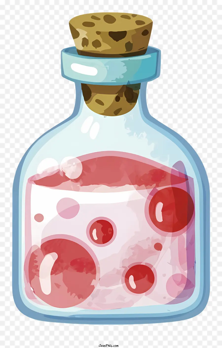 Phim hoạt hình chai thuốc lỏng màu hồng thuốc - Một chai thủy tinh sạch với chất lỏng màu hồng và nhãn dán màu đỏ, phù hợp cho các mục đích sử dụng khác nhau