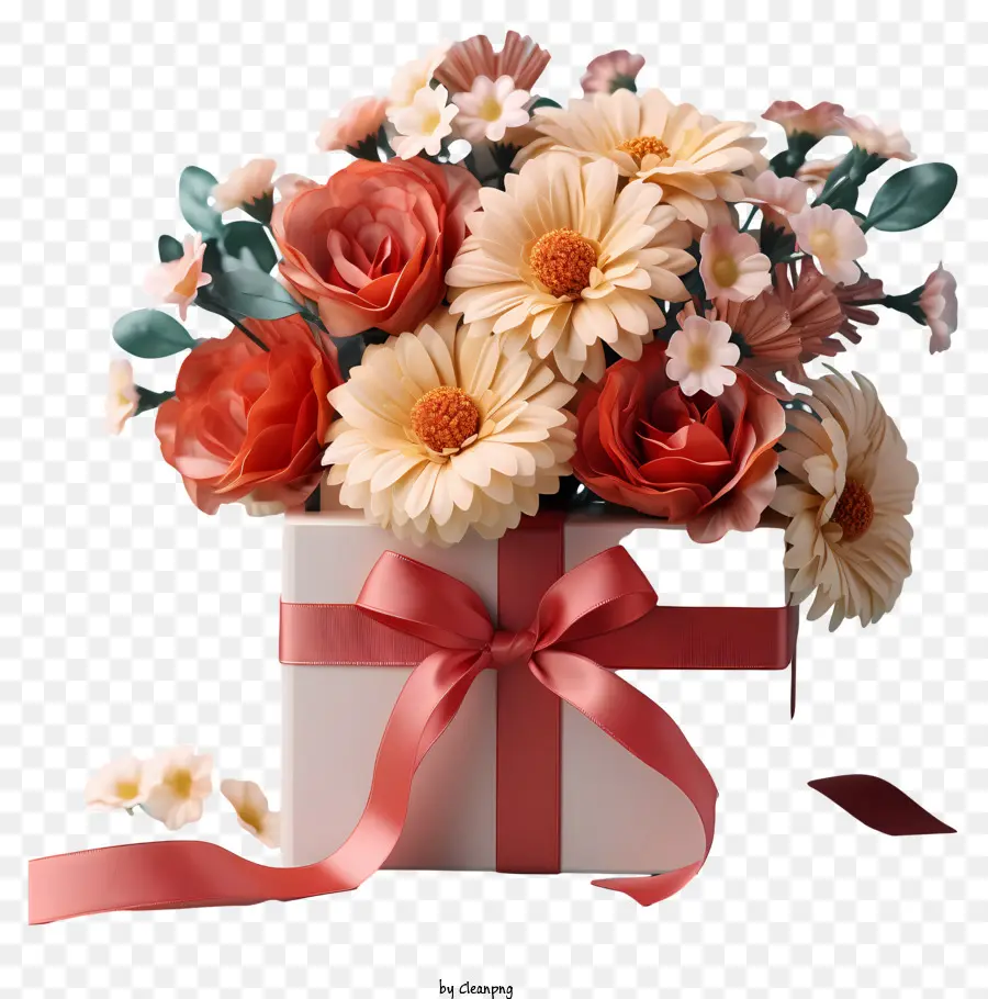 Geschenkbox - Große Vase mit roten und weißen Rosen
