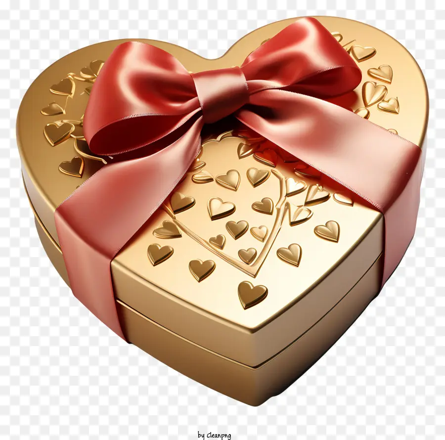 scatola regalo - Scatola a forma di cuore d'oro con fiocco rosso. 
Regalo romantico